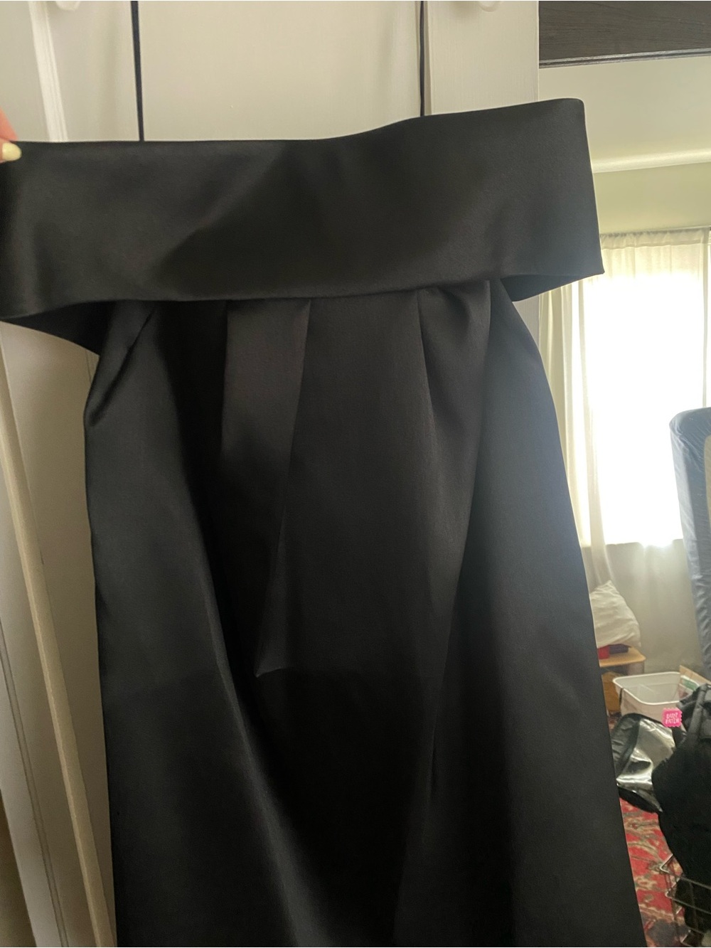 Amsale Black Off-Shoulder Midi Dress